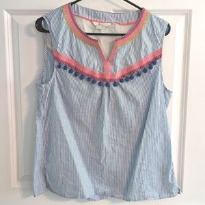 ✨ Boden Striped Sleeveless Top with Pom Pom Detail. Size 14